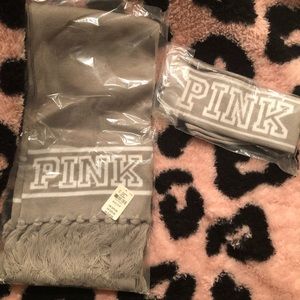 PINK scarf, gloves & ear warmer set gray